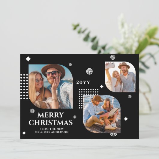 Vrolijk kerstfeest Mr & Mrs. 3 Foto Collage Modern (Staand voorkant)