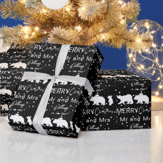 Vrolijk kerstfeest Mr & Mrs Polar Beer Family Blac Cadeaupapier