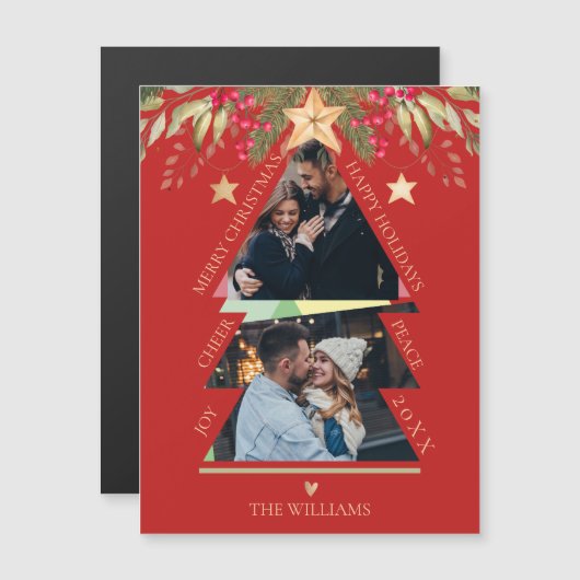 Vrolijk kerstfeest Multi Foto Boom Red Holiday Kaa (Voorkant / Achterkant)