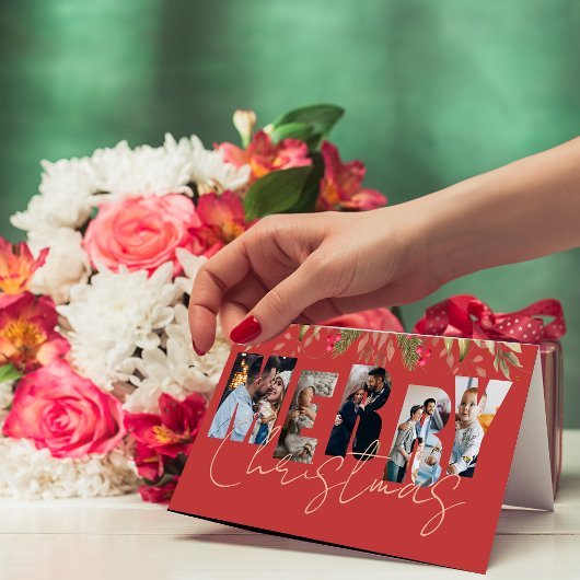 Vrolijk kerstfeest Multi Foto Red Gold Holiday Kaa Kaart