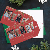 Vrolijk kerstfeest Multi-Photo Red Gold-feestdag Cadeaulabel