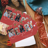 Vrolijk kerstfeest Multi-Photo Red Gold-feestdag Cadeaulabel