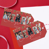 Vrolijk kerstfeest Multi-Photo Red Gold-feestdag Cadeaulabel