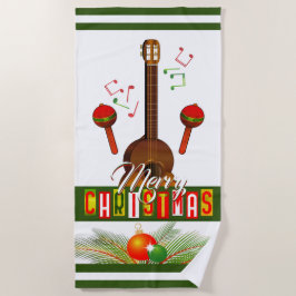 Vrolijk kerstfeest/muziekinstrumenten strandlaken