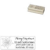 Vrolijk Kerstfeest, Naam Adres, Poinsettia Drawing Rubberstempel (Gestempeld)
