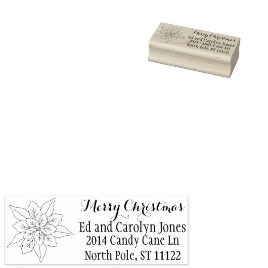 Vrolijk Kerstfeest, Naam Adres, Poinsettia Drawing Rubberstempel (Gestempeld)