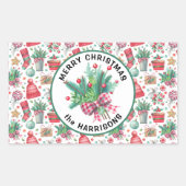 Vrolijk Kerstfeest & Naam op 4 Vakantiepatroon Rechthoekige Sticker (Voorkant)