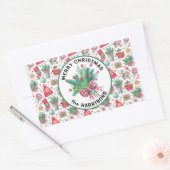 Vrolijk Kerstfeest & Naam op 4 Vakantiepatroon Rechthoekige Sticker (Envelop)