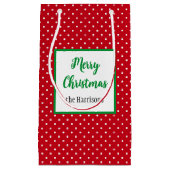 Vrolijk Kerstfeest, Naam, Rood & Wit Zwitserse Sti Klein Cadeauzakje (Voorkant)