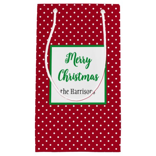 Vrolijk Kerstfeest, Naam, Rood & Wit Zwitserse Sti Klein Cadeauzakje (Voorkant)