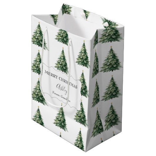 Vrolijk kerstfeest + naam + van kerstboom medium cadeauzakje (Voorkant Gekanteld)