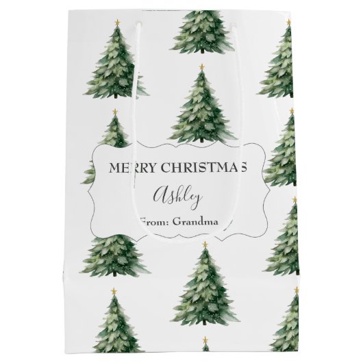 Vrolijk kerstfeest + naam + van kerstboom medium cadeauzakje (Achterkant)
