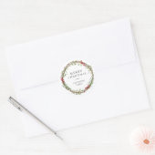 Vrolijk kerstfeest naam Wintergroen Ronde Sticker (Envelop)