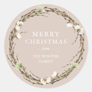 Vrolijk kerstfeest naam Wintergroen Ronde Sticker
