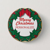 Vrolijk kerstfeest naam Wreath Ronde Button 5,7 Cm (Voorkant)
