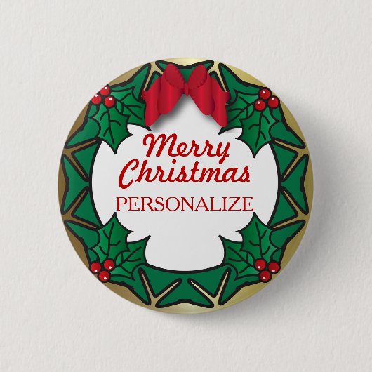 Vrolijk kerstfeest naam Wreath Ronde Button 5,7 Cm (Voorkant)