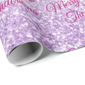 Vrolijk kerstfeest, namen, fuchsia & grijs, glitte cadeaupapier (Rol Hoek)