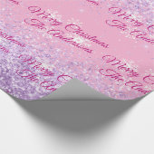 Vrolijk kerstfeest, namen, fuchsia script, glitter cadeaupapier (Hoek)