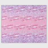 Vrolijk kerstfeest, namen, fuchsia script, glitter cadeaupapier (Vlak)