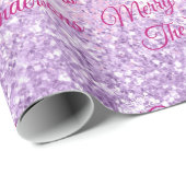 Vrolijk kerstfeest, namen, fuchsia script, glitter cadeaupapier (Rol Hoek)