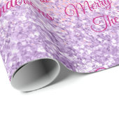 Vrolijk kerstfeest, namen, fuchsia script, glitter cadeaupapier (Rol Hoek)