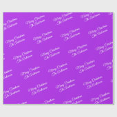 Vrolijk kerstfeest, namen, wit script op Paarse Cadeaupapier (Vlak)