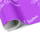 Vrolijk kerstfeest, namen, wit script op Paarse Cadeaupapier (Rol Hoek)