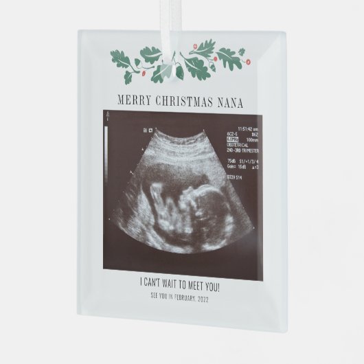 Vrolijk kerstfeest Nana Zwangerschap Ultrasound Fo Glas Ornament (Voorkant links)