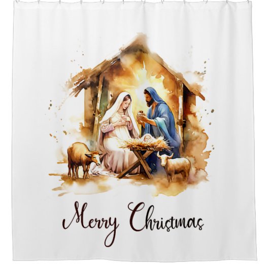 Vrolijk kerstfeest Nativiteit Douchegordijn (Voorkant)