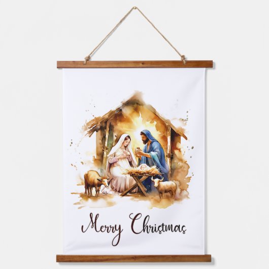 Vrolijk kerstfeest Nativiteit Hangend Wandkleed (Voorkant)