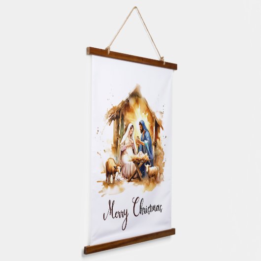 Vrolijk kerstfeest Nativiteit Hangend Wandkleed (Gebogen)
