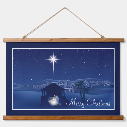 Vrolijk kerstfeest Nativiteit Hangend Wandkleed (Voorkant)