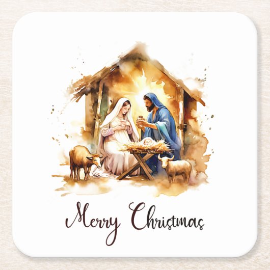 Vrolijk kerstfeest Nativiteit Kartonnen Onderzetters (Voorkant)