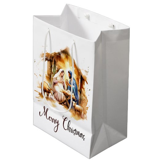Vrolijk kerstfeest Nativiteit Medium Cadeauzakje (Voorkant Gekanteld)