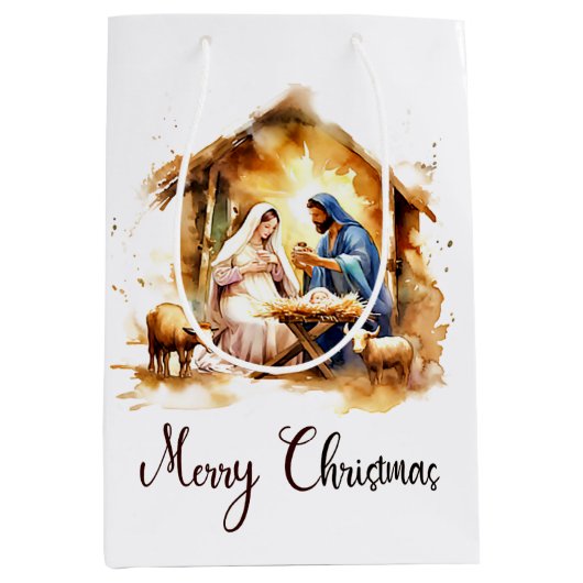 Vrolijk kerstfeest Nativiteit Medium Cadeauzakje (Voorkant)