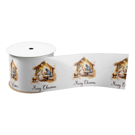 Vrolijk kerstfeest Nativiteit Satijnen Lint (Spoel)