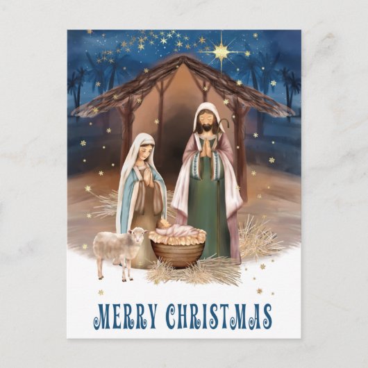 Vrolijk kerstfeest. Nativiteitsschildering Feestdagenkaart (Voorkant)