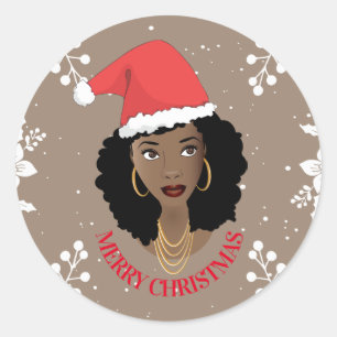 Vrolijk kerstfeest, Natural Hair Beauty Santa, Hol Ronde Sticker