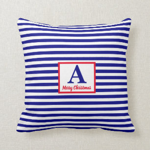 Vrolijk kerstfeest Nautisch Monogram Rood Blauw Wi Kussen