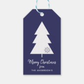 Vrolijk Kerstfeest Navy Blauw Wit Kerstboom Cadeaulabel (Voorkant)