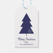 Vrolijk Kerstfeest Navy Blauwe Kerstboom Cadeaulabel (Voorkant)