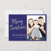 vrolijk kerstfeest | Navy Blue Silver Grey fotokaa Kaart (Voorkant)