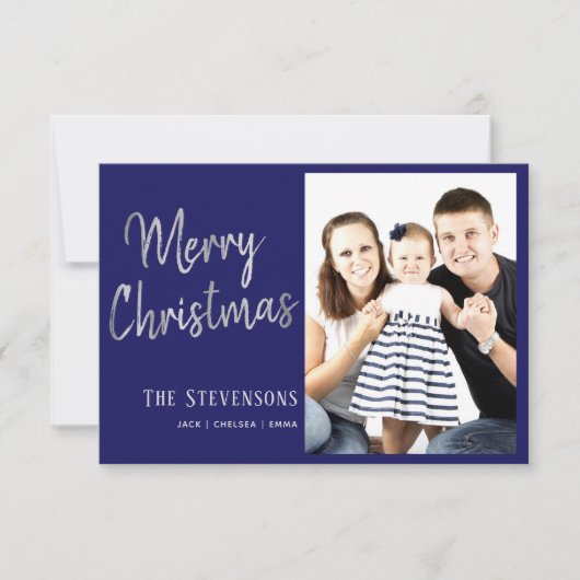 vrolijk kerstfeest | Navy Blue Silver Grey fotokaa Kaart (Voorkant)