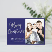 vrolijk kerstfeest | Navy Blue Silver Grey fotokaa Kaart (Staand voorkant)