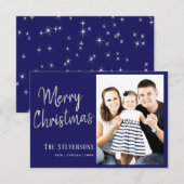 vrolijk kerstfeest | Navy Blue Silver Grey fotokaa Kaart (Voorkant / Achterkant)
