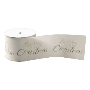 Vrolijk kerstfeest Neutrale Ivory Pastel Sepia Gol Grosgrain Lint