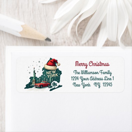 Vrolijk Kerstfeest New York Vakantie Retour Adres Etiket (Insitu)