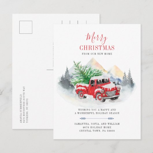 Vrolijk kerstfeest Nieuw adres Holiday Beweging Aankondigingskaart (Voorkant / Achterkant)