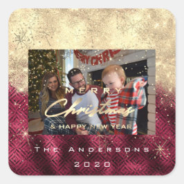 Vrolijk kerstfeest Nieuw Glitter Fotobeet Vierkante Sticker