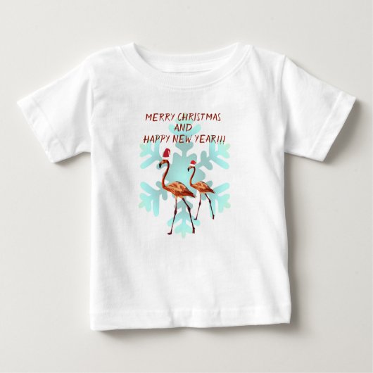 Vrolijk kerstfeest, nieuw jaar Baby Shirt Flamingo (Voorkant)